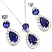 FC JORY White Gold GP Blue Silver color CZ crystal Teardrop Bridal Necklace Earrings Jewelry Set for Brides Bridesmaids