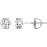 SAVEARTH DIAMONDS 1/4 Carat Round Cut Moissanite & Lab Grown Diamond Flower Cluster Stud Earrings In 14K Gold Over Sterling Silver With Screw Back Jewelry For Womens (Clarity VVS1, 0.25 Cttw)