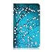 UUcovers T377 Tablet Case for Samsung Galaxy Tab E 8.0 Inch 2016 Model (SM-T377A/T377V/T377P/T375/T378) PU Leather Folio Stand Wallet Soft TPU Back Shockproof Cover with Card Pocket, Pear Flower Blue