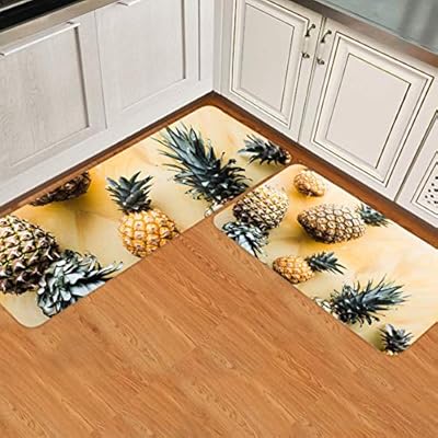 Livencher Kitchen Rug Sets 2 Piece Rugs Runner Non-Slip Washable Home Carpet Tropical Pineapple Summer Fruits Farmhouse… 51zX9EElFrL