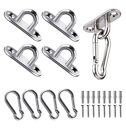 JOYUE Edelstahl Augplatte und Edelstahl Karabiner, Edelstahl Decksplatte Karabinerhaken, Premium Ösenplatte für Sonnensegel, Hängesessel, Wand-Befestigung, Decken-Befestigung, Wand-Haken