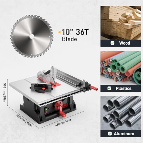 15Amp Portable Table Saw 10 inch, 4600RPM Compact Tablesaw with 36T Blade, photo 12