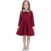 KISBINI Girls Short Sleeve Peter Pan Collar Dress Casual Vintage Flare Skater Dresses for Girls 2-12 Years