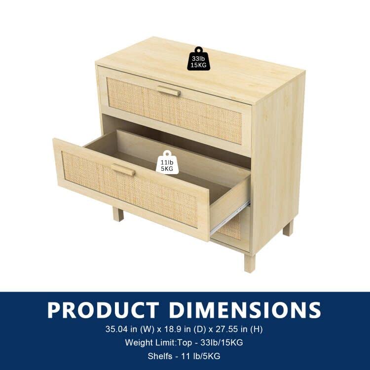 CREATIVELAND 3 Drawer Dresser,Hamilton Rattan Chest of Drawers End Storage Corner