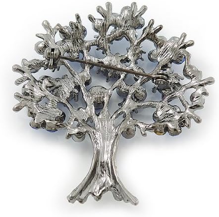 Sapphire Blue Coloured Crystal 'Tree Of Life' Brooch In Gun Metal Finish - 52mm Length, dark grey, blue - Image 5