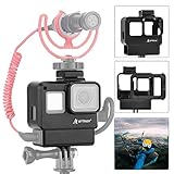 Artman Protective Housing Case Vlogging Frame Cage Mount with Microphone Cold Shoe Adapter Compatible for GoPro 7 6 5, Action Camera Accessories