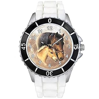 Timest - Pferd mit Fohlen - Photomotiv Uhr Unisex mit Silikonarmband Rund Analog Quarz CSE024