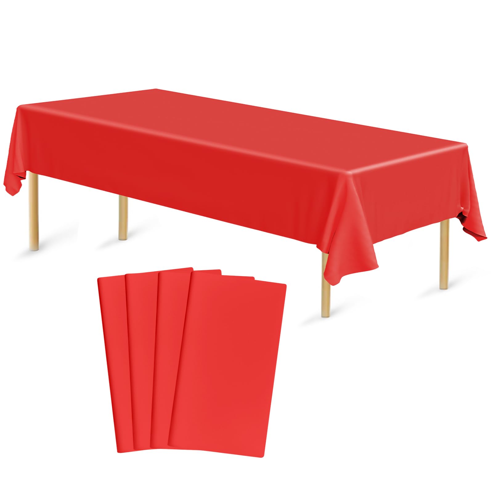 Bouiexye 4 Pack Disposable Table Cloth Red Plastic Tablecloth 54 x 108 Inch Rectangular Tablecloths for Indoor Outdoor Party Birthdays Weddings Christmas Anniversary Buffet Table