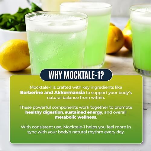 Yesnap MOCKTALE-1 GLP-1 Metabolic Support Supplement,Weight Management Formula with Berberine & Akkermansia,Ceylon Cinnamon,Lemon Mint Flavor Non-Alcoholic Drink,30 Packets