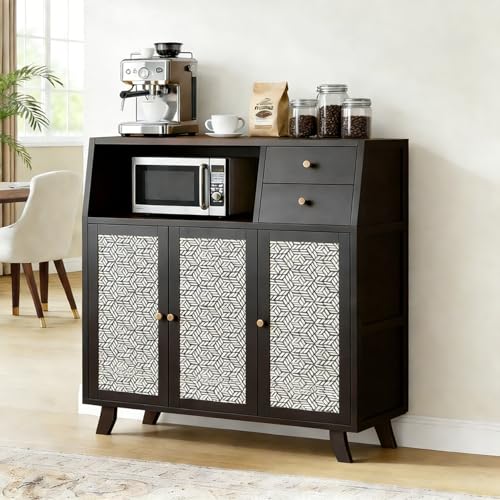 Jorunb Sideboard Buffet Cabinet with Storage,2 Drawers & 3 Doors Collection - Buffet Cabinet,Coffee Bar Table for Kitchen,Dinning (Black)