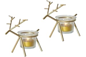 Holibanna 2Pcs Reindeer Tealight Candle Holder Glass Votive Candle Holders Christmas Decorations