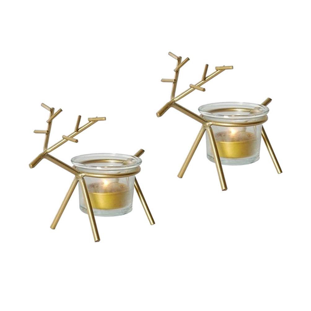 Holibanna 2Pcs Reindeer Tealight Candle Holder Glass Votive Candle Holders Christmas Decorations