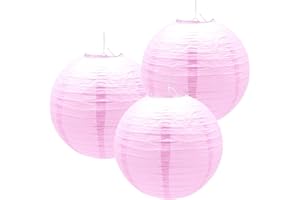 Hocansen 3pcs Paper Lanterns Decorative Round Chinese Paper Lanterns for Birthday Halloween Wedding Baby Bridal Shower Home Decor Party Decoration (12in/Pink)