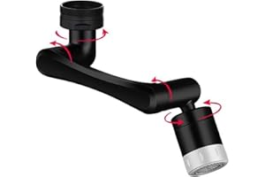 EXSSRACH 1440° Rotating Faucet Extender, Brass Multifunctional 1080°+ 360° Swivel Extension Robotic Arm Sink Aerator for Kitchen/Bathroom, 2 Water Outlet Modes, Black