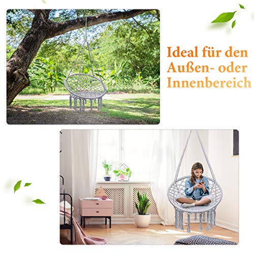 COSTWAY Hängesessel Hängestuhl zum Aufhängen, Hängesitz belastbar bis 150 kg Hängeschaukel 80x60x125cm (Grau) – Bild 3