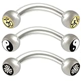 3Pcs 16g 16 gauge 1.2mm 5/16 8mm steel eyebrow lip piercing curved barbell tragus rings jewelry BBJY