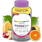 Silver Women 50 Plus, Multivitamin, Minerals, Vitamins & Supplements, Hair Skin and Nails Vitamins, Vitamin C, Antioxidants Supplement, 275Ct Tablets