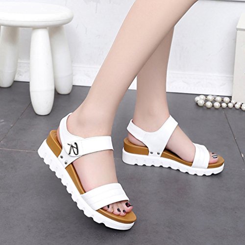 Sandals for Womens, FORUU Summer Flat Fashion Buckle Comfortable Ladies Shoes (8, White) - Thumbnail 4
