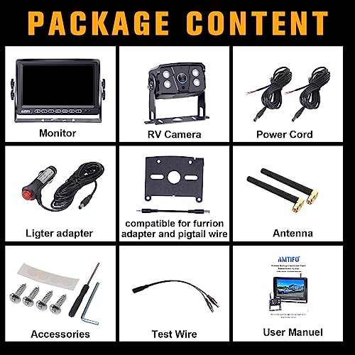 AMTIFO RV Backup Camera Wireless HD 1080P 7 Inch 4 Channels Monitor