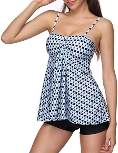 ARKRIR Women's Bikini Sexy Tankini With Retro Stripe Two Pieces Swimsuit Sets, Light Blue, XX-Large