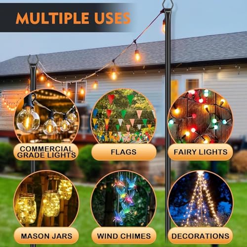 HoldOneLight String Light Pole for Deck - 2 Pack 9.8FT for Outside Hanging Steel String Poles for Outdoor Decoration Garden, Backyard, Patio Lighting Stand for Parties, Christmas, Wedding (2 Pack)