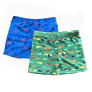 Bonverano Baby Boys Swim Trunks/Kids Board Shorts (2 Pack) (18-24 Months, Fish/Star)