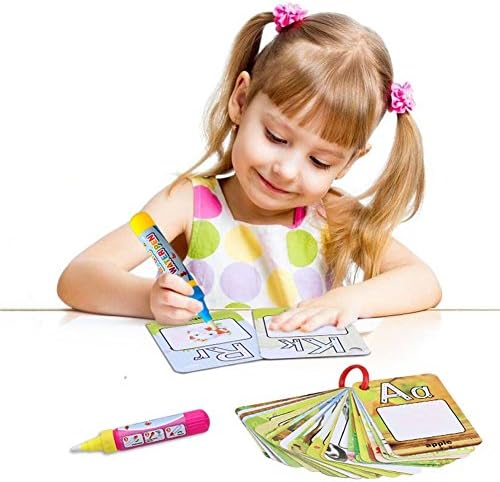 Water Magic Word Card, Kids Cognitive Cards, Water Painting Doodle Board Book Reusable Word Flash Card with 2 Drawing Pens best Educational Toy for Toddler Baby