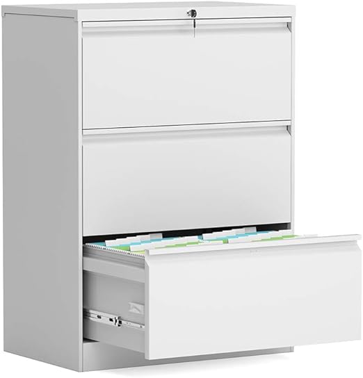 Amazon Com 3 Drawer File Cabinet With Lock Stainless Steel Full Metal Lateral File Cabinet For Home And Office 30 L X 17 7 W X 40 H Antique White Kitchen Dining