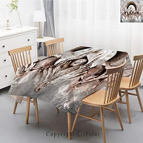 Natural Cotton Linen Rectangle Tablecloth Garden Botanic Print Pattern Country Rustic Village Burlap Table Cover Cloth Art,40x60 Inch,Dragon,Monk Witch on Tree Branches Background Gothic Medieval Magi