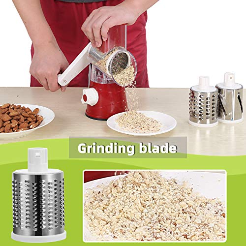Manual Rotary Cheese Grater, Round Mandoline Slicer with Strong Suction Base, Vegetable Slicer Nuts Grinder Cheese Shredder - Thumbnail 3