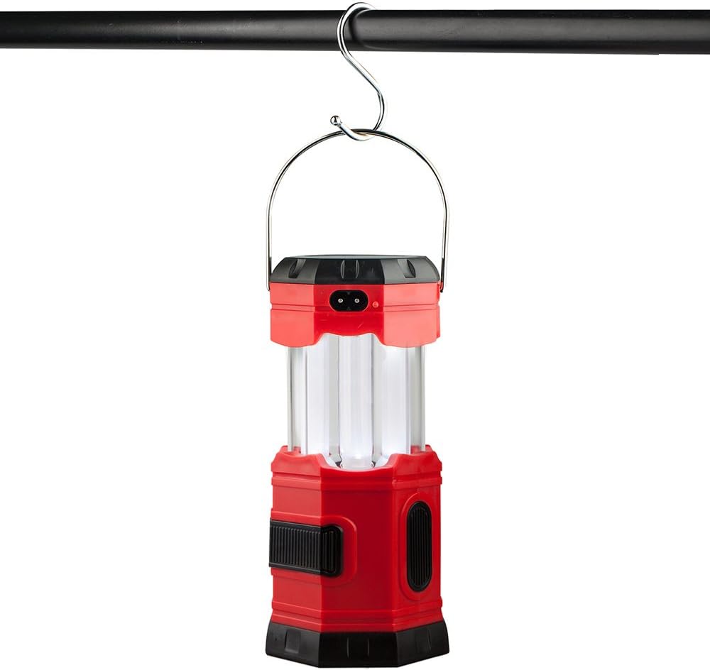 TANSOREN 2 PACK Portable LED Camping Lantern Solar USB Rechargeable or 3 AA Power Supply, Built-in Power Bank Compati Android Charge, Waterproof Collapsible Emergency LED Light with"S" Hook: Home Improvement