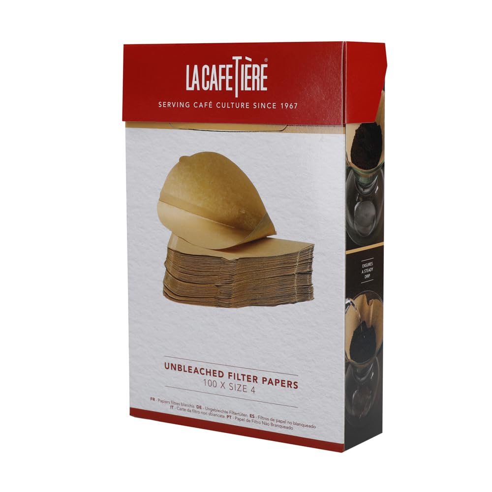 La Cafetière Unbleached Coffee Filter Papers, Size 4, 100 Pieces, Brown