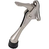 HA SHI One Touch Kickdown Door Stopper, Satin Nickel, 4 Inch, 1 Pack | Tap down with your foot to hold it open, lift to release. Adjust the rubber tip height to clear carpet, tile or thresholds.