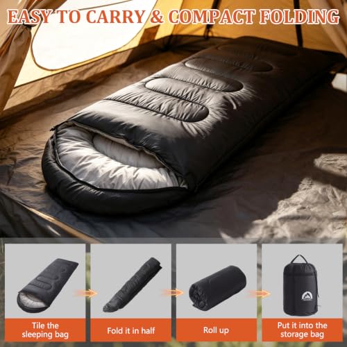 SWTMERRY- Sleeping Bag 3 Seasons (Summer, Spring, Fall) Warm & Cold Weather - Lightweight,Waterproof Indoor & Outdoor Use for Kids, Teens & Adults for Hiking, Backpacking and Camping
