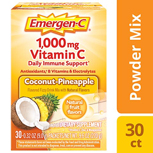 Emergen-C Vitamin C 1000mg Powder (30 Count, Coconut Pineapple Flavor, 1 Month Supply), With Antioxidants, B Vitamins And Electrolytes, Dietary Supplement Fizzy Drink Mix, Caffeine Free