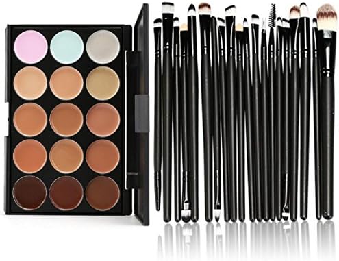 Clearance,Oliviavan 15 Colors Contour Face Cream Makeup Concealer Palette Professional + 20 Brush Set (Black)