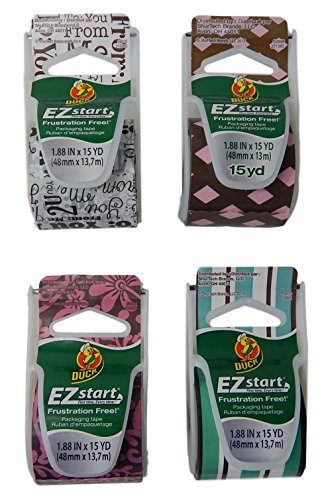 Duck Brand Decorator Printed Assorted Packing Tape with Cutting Edge 4 Roll Bundle