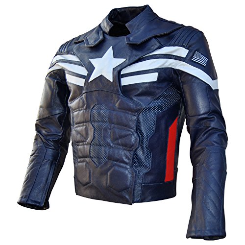 srh SRHides Men's Motorcycle Captain Winter Soldier Leather Jacket Blue Large