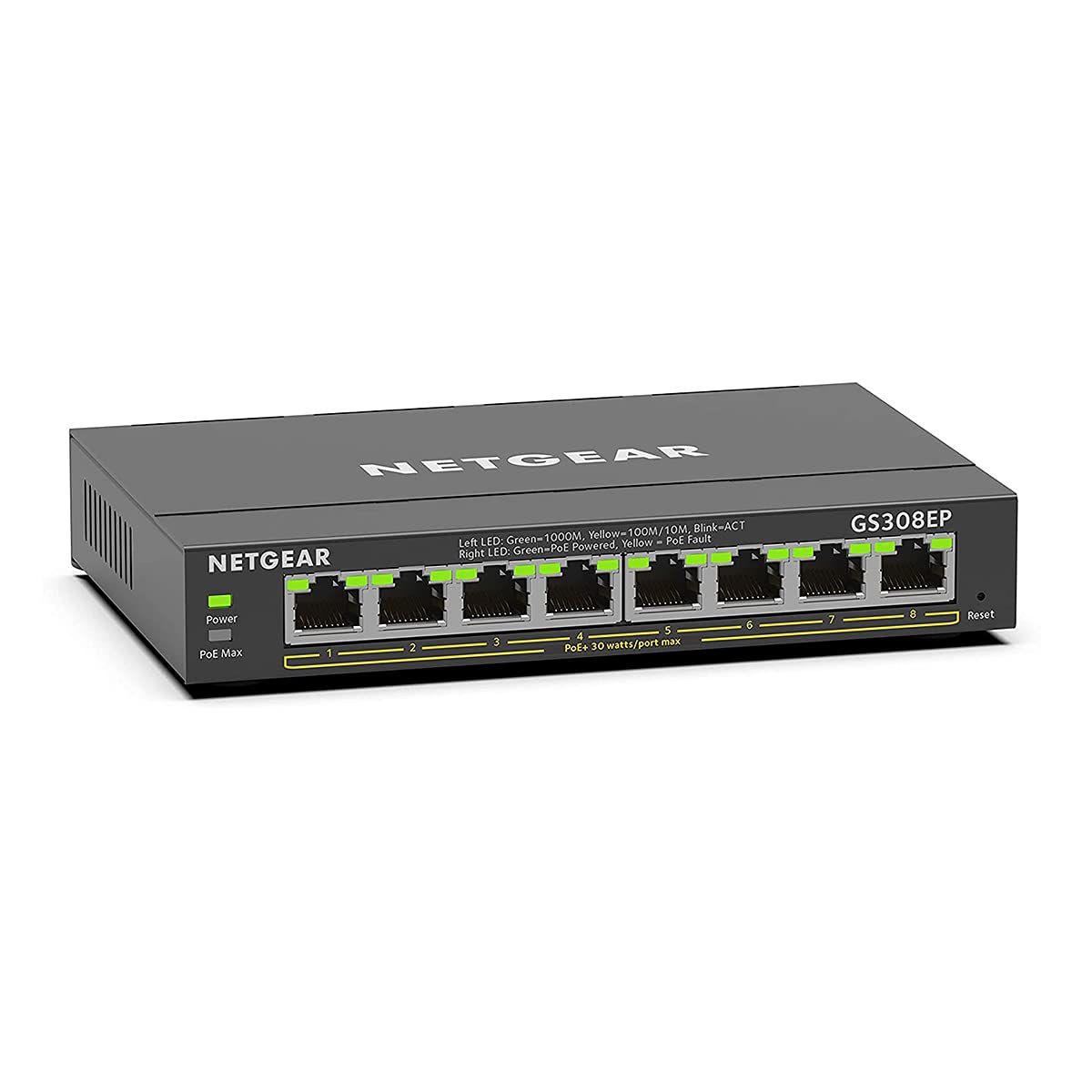 Netgear (Gs308Ep) Switch Ethernet Poe 8 Ports Rj45 Gigabit (10/100/1000), Serie Plus Manageable Poe, Switch Rj45 8 Ports Poe+ 62 W, Sur Bureau Ou Mur, Silencieux Sans Ventilateur, Plug And Play