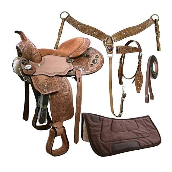 Tahoe-Kids-and-Adults-Sparkle-Conchos-Floral-Tooled-Western-Saddle-5-Items-Set-15