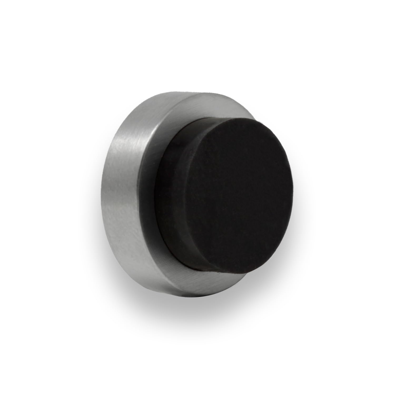 EVI Herrajes | Door Stop | 0.94" x 0.55" | Adhesive or Screw Installation | Matte Finish (Stainless Steel) | Black Natural Silicone Rubber | Mod. I-205/24