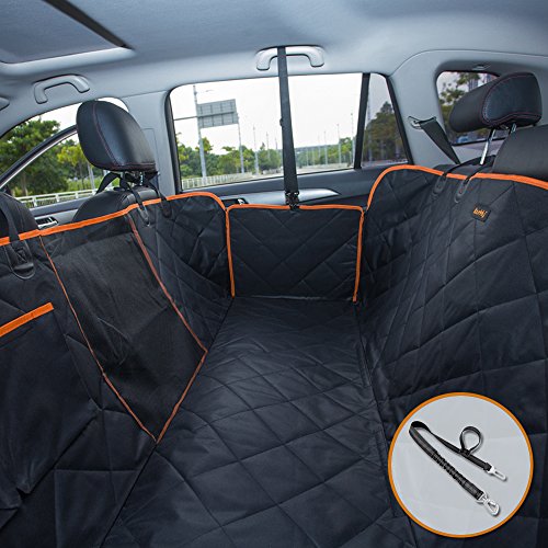 iBuddy Dog Seat Cover for Back Seat of Cars/Trucks/SUV, Waterproof Dog Hammock for Back Seat with Mess Window, Side Flaps and Dog Seat Belt Anti-Scratch Nonslip Machine Washable Pet Seat Cover