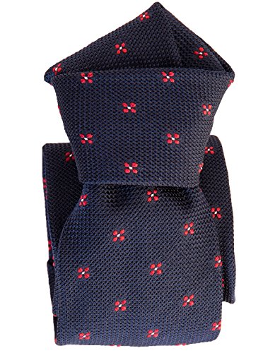 Elizabetta Men's Italian Silk Grenadine Tie Necktie, Handmade in Italy (Marsala Navy & Red)