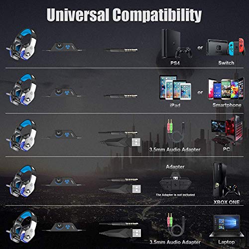 BENGOO V-4 Gaming Headset for Xbox One, PS4, PC, Controller, Noise Cancelling Over Ear Headphones with Mic, LED Light Bass Surround Soft Memory Earmuffs for PS2 Mac Nintendo Switch Games (Renewed)