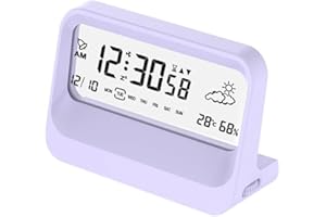 Floweringbeter Digital Alarm Clock for Bedroom and Travel with 3 Alarms, Snooze, Time Date Temperature Day Display, Battery O