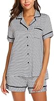 Ekouaer Pajamas Soft Striped Women's Short Sleeve Button Sleepwear Shorts Shirt PJ Set(S-XXL)