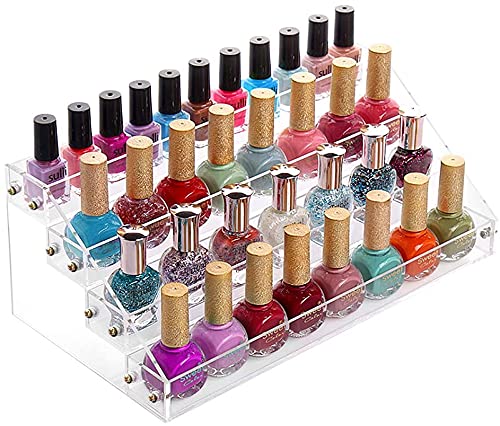 Estink 4 Tiers Nail Polish Organizer, Acrylic Nail Polish Makeup Organiser Stand Rack, Desk Top Display Cosmetic Make up Organiser Storage Container for Essential Oils Perfume, 12.2x7.1x5.5inch