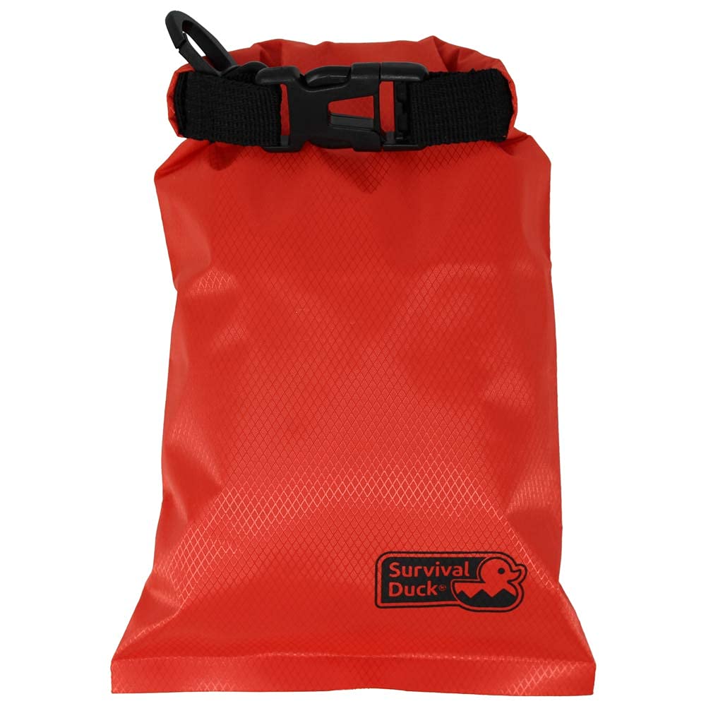 Survival Duck 1L Lightweight Dry Sack, Small Waterproof Dry Bag 1 Litre, Perfect for Keys, Cash Wallet (Red)
