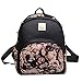 Donalworld Girl Floral School Bag Travel Cute PU Leather Mini Backpack M Black1