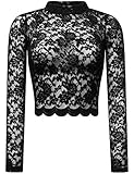 FPT Womens Waist Length Long Sleeve Lace Mock Neck Top